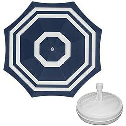 Foto van Parasol - blauw/wit - d120 cm - incl. draagtas - parasolvoet - 42 cm - parasols