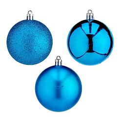 Foto van 20x stuks kerstballen helder blauw kunststof 7 cm glitter, glans, mat - kerstbal