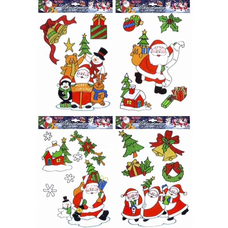 Foto van Kerst raamstickers/raamdecoratie kerstman plaatjes set - feeststickers