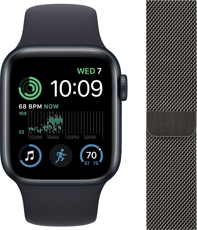 Foto van Apple watch se (2022) 4g 40mm midnight aluminium sportband + polsband milanees grafiet