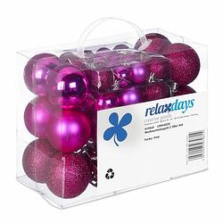 Foto van Relaxdays kerstballen - 50x st - fuchsia roze - 3, 4 en 6 cm - kunststof - kerstbal