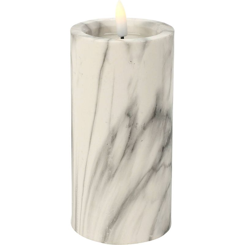 Foto van Home & styling led kaars/stompkaars - marmer wit/grijs -d7,5 x h15 cm - led kaarsen