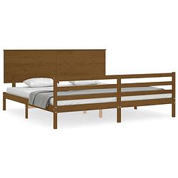 Foto van The living store bed grenenhout - bedframe 205.5 x 205.5 cm - honingbruin