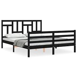 Foto van The living store bedframe - massief grenenhout - multiplex lattenbodem - zwart - 205.5 x 165.5 x 100 cm