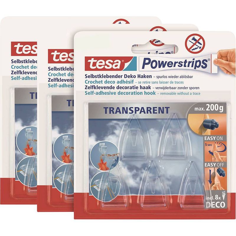 Foto van Tesa powerstrips® powerstrips ® deco haken small transparant