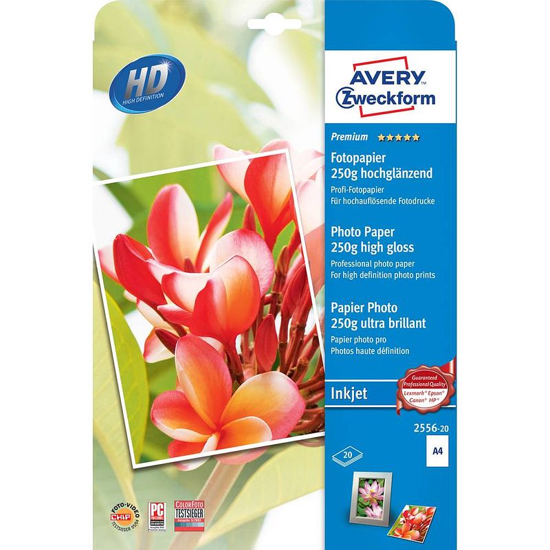 Foto van Avery-zweckform premium photo paper inkjet 2556-20 fotopapier din a4 250 g/m² 20 vellen hoogglans