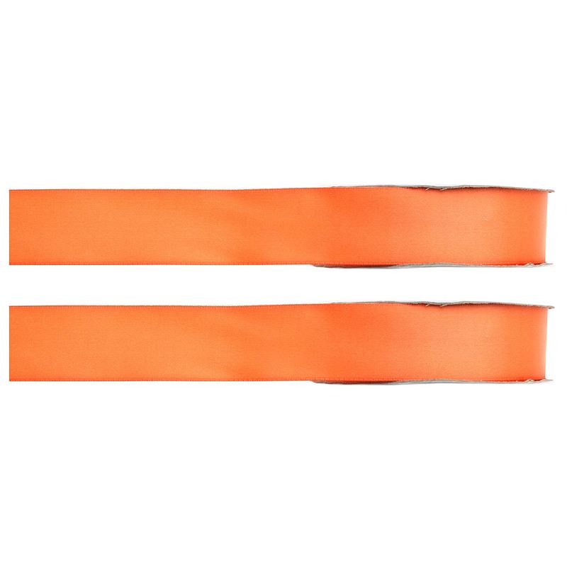 Foto van 2x hobby/decoratie oranje satijnen sierlinten 1 cm/10 mm x 25 meter - cadeaulinten