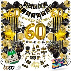 Foto van Fissaly® 60 jaar verjaardag decoratie versiering - ballonnen - jubileum man & vrouw - zwart en goud