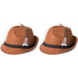 Foto van Oktoberfest 2x bruine tiroler hoedjes verkleedaccessoires voor volwassenen - verkleedhoofddeksels