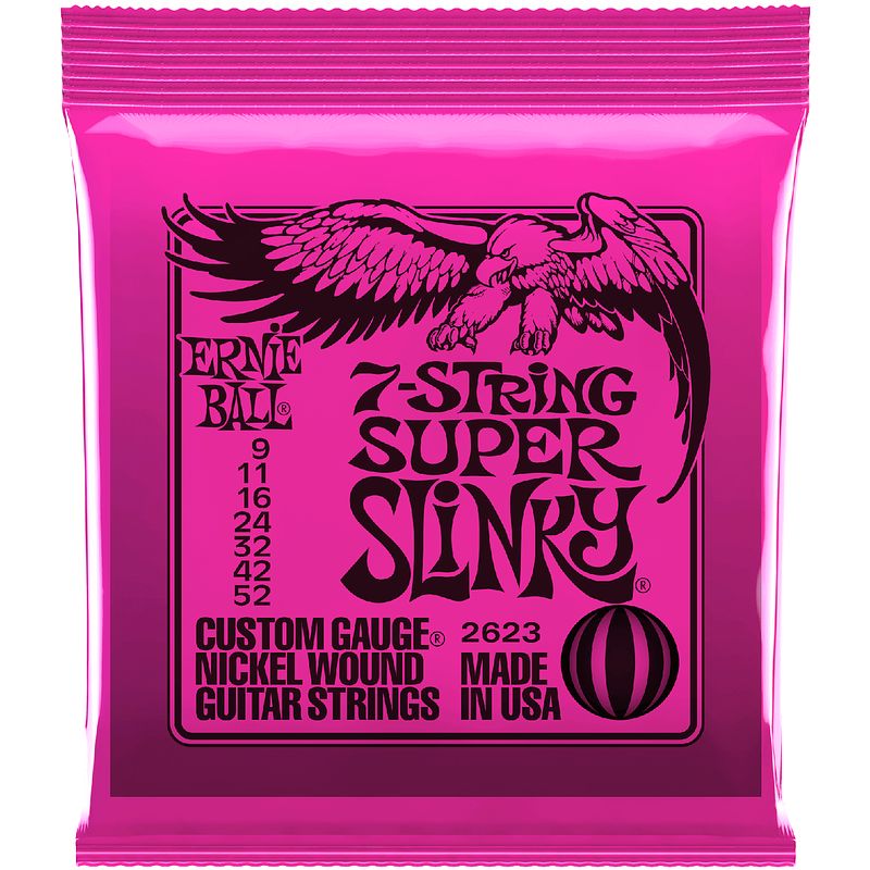 Foto van Ernie ball 2623 super slinky 7-string 009 - 052 snarenset