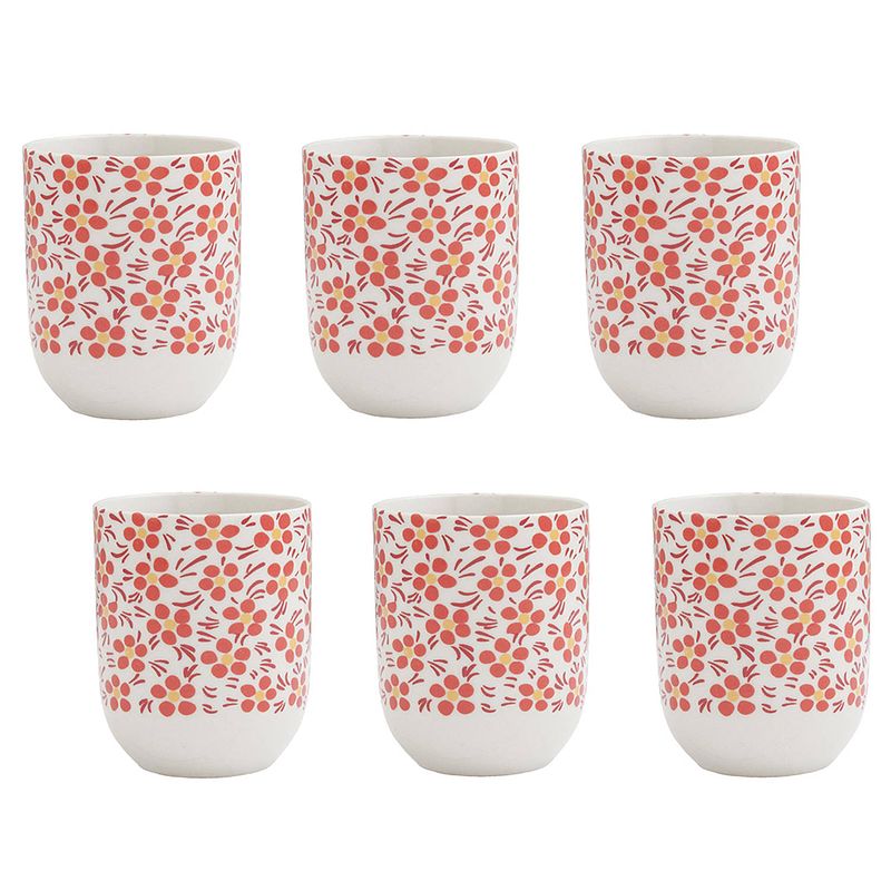 Foto van Haes deco - mokken set van 6 - ø 6x8 cm / 100 ml - met bloemen - mok