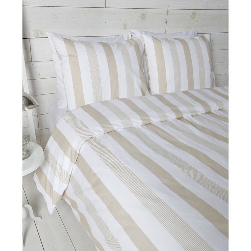 Foto van Papillon porto dekbedovertrek - 100% percale katoen - 2-persoons (200x200/220 cm + 2 slopen) - 2 stuks (60x70 cm) - zand