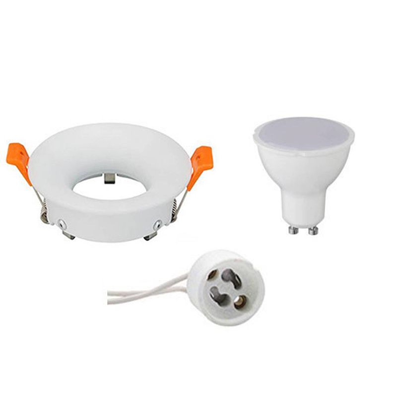 Foto van Led spot set - aigi - gu10 fitting - inbouw rond - mat wit - 6w - helder/koud wit 6400k - ø85mm