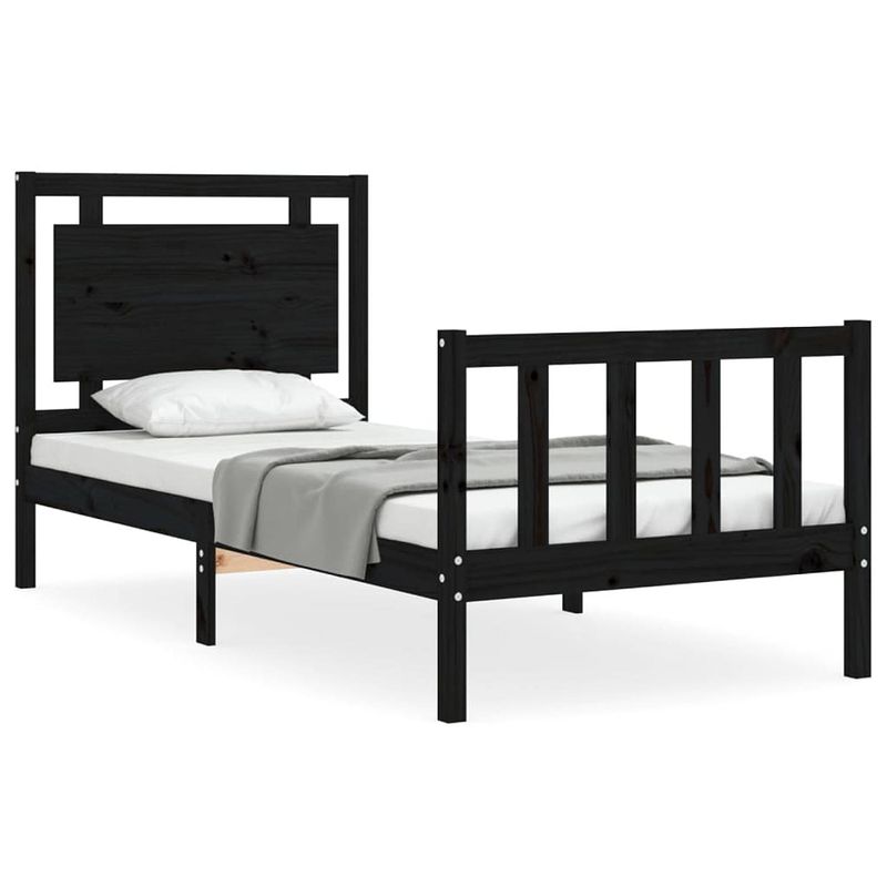 Foto van The living store bed massief grenenhout houten bedframe - 195.5 x 80.5 x 100 cm - zwart