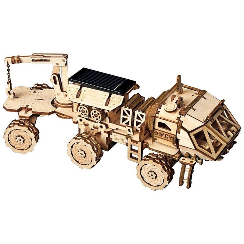 Foto van Robotime hermes rover met zonnecel ls504 - houten modelbouw - diy