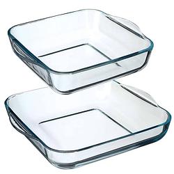 Foto van Ovenschalen set vierkant - glas - 22 x 22 cm/29 x 29 cm - ovenschalen