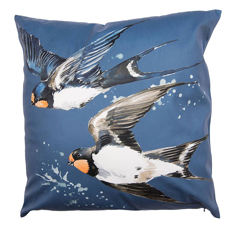 Foto van Clayre & eef kussenhoes 45x45 cm blauw wit polyester vogels sierkussenhoes blauw sierkussenhoes