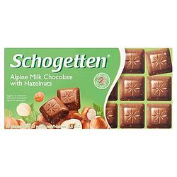 Foto van Schogetten alpine milk chocolate with hazelnuts 18 stuks 100g bij jumbo