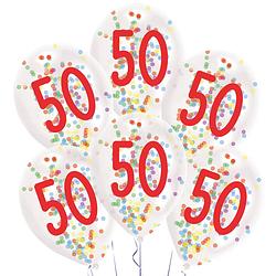 Foto van Amscan ballonnen confetti 50 jaar 27,5 cm latex wit 6 stuks