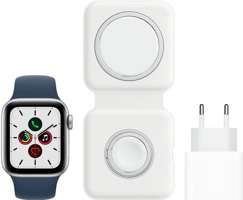 Foto van Apple watch se 40mm zilver aluminium blauwe sportband + magsafe oplaadpakket