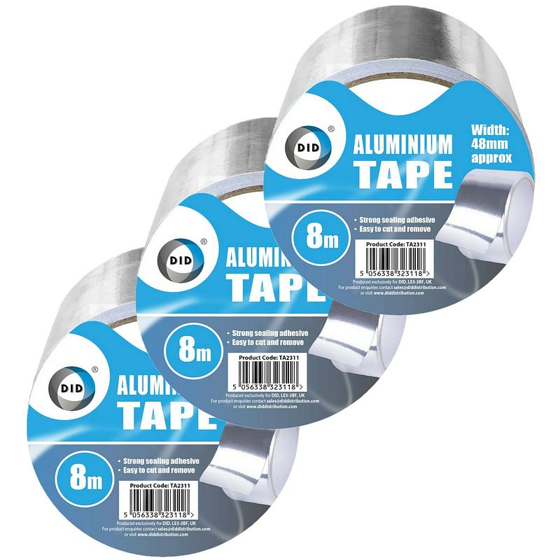 Foto van Did aluminiumtape/reparatietape zilver 3 stuks 8 meter - tape (klussen)