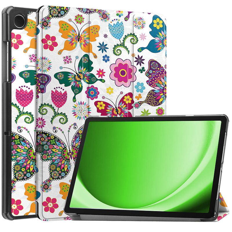 Foto van Basey samsung galaxy tab a9 hoesje kunstleer hoes case cover samsung galaxy tab a9-vlinder