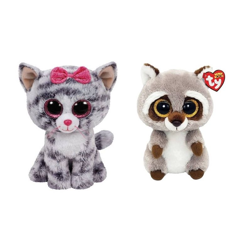 Foto van Ty - knuffel - beanie boo's - kiki cat & racoon