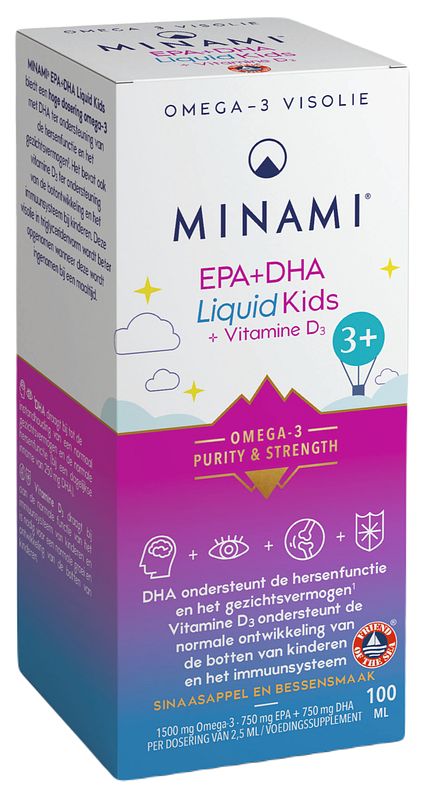 Foto van Minami epa & dha liquid kids - vetzurenpreparaat