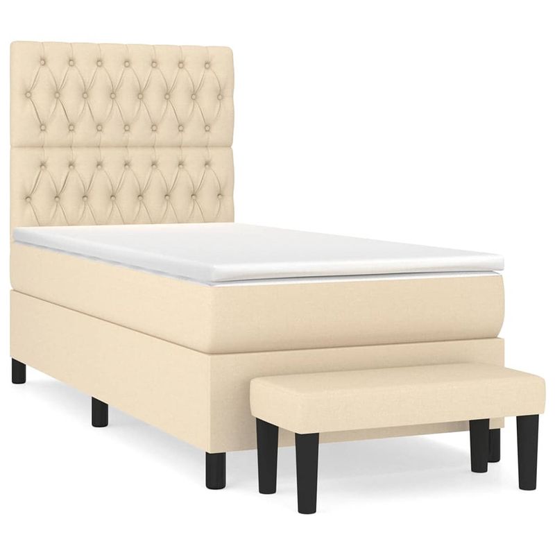 Foto van The living store boxspring bed - crème - 203 x 100 x 118/128 cm - duurzaam materiaal