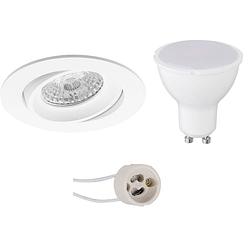 Foto van Led spot set - pragmi delton pro - gu10 fitting - inbouw rond - mat wit - 4w - natuurlijk wit 4200k - kantelbaar - ø82mm