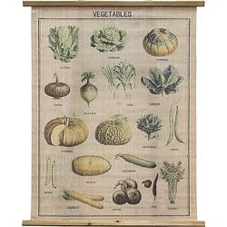 Foto van Clayre & eef wandkleed 80x100 cm groen bruin hout textiel rechthoek groenten vegetables wanddoek wandhanger wandkaart