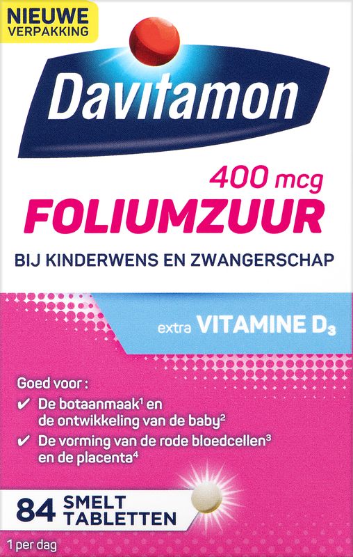 Foto van Davitamon foliumzuur met vitamine d3 smelttabletten, 84 stuks bij jumbo
