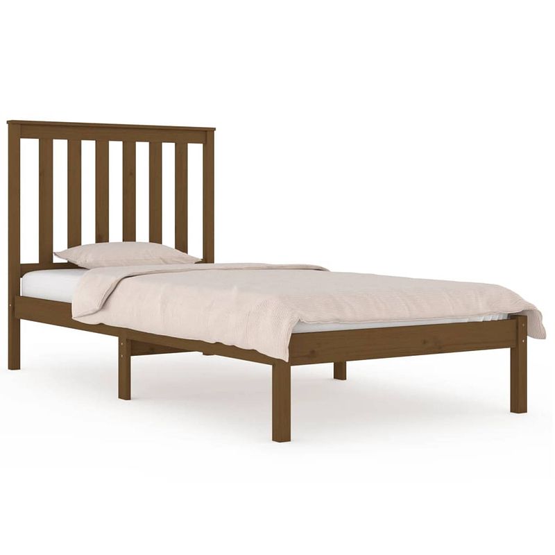 Foto van The living store klassiek houten bedframe - massief grenenhout - 205.5 x 105.5 x 31 cm - honingbruin