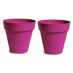 Foto van Plantenpot/bloempot - 2x - kunststof - fuchsia roze - binnen en buiten - d26 x h22 cm - plantenpotten