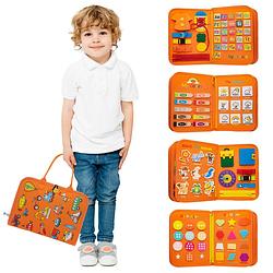Foto van Montiplay® montessori speelgoed - sensorisch speelgoed - activiteitenbord - busy board - educatief speelgoed - oranje