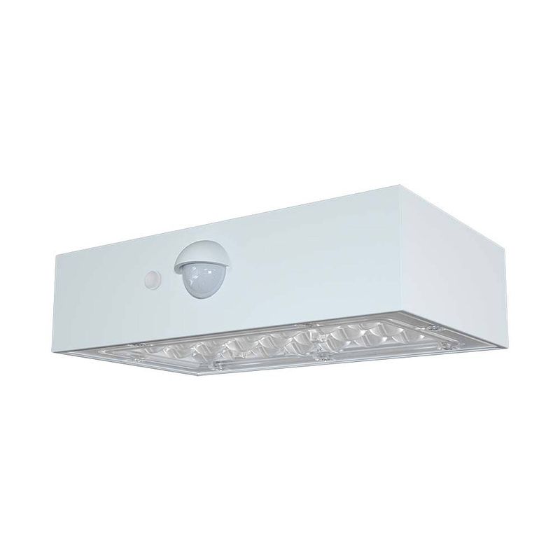 Foto van V-tac vt-403-w wandlamp op zonne-energie - sensor - ip65 - witte behuizing - 3 watt - 350 lumen - 4000k+3000k