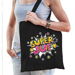 Foto van Super juf popart katoenen tas zwart voor dames - cadeau tasjes - feest boodschappentassen