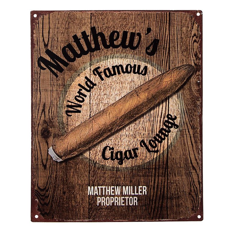 Foto van Clayre & eef tekstbord 20x25 cm bruin ijzer sigaar matthew'ss world famous cigar lounge wandbord spreuk wandplaat bruin