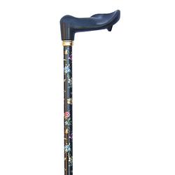 Foto van Classic canes verstelbare wandelstok - zwart - bloemen - rechtshandig - ergonomisch handvat - lengte 75 - 99 cm