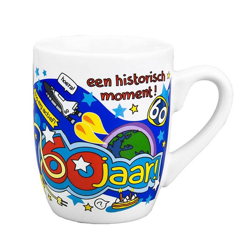 Foto van Cartoon cadeau mok/beker hoera 60 jaar 300 ml - feest mokken