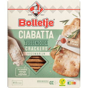 Foto van Bolletje ciabatta tussendoor crackers rozemarijn 8 x 2 stuks 190g bij jumbo