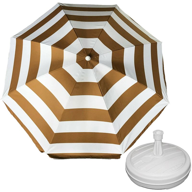 Foto van Parasol - goud/wit - d180 cm - incl. draagtas - parasolvoet - 42 cm - parasols