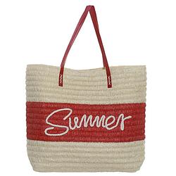 Foto van Strandtas summer rood/beige 38 x 40 cm - strandtassen