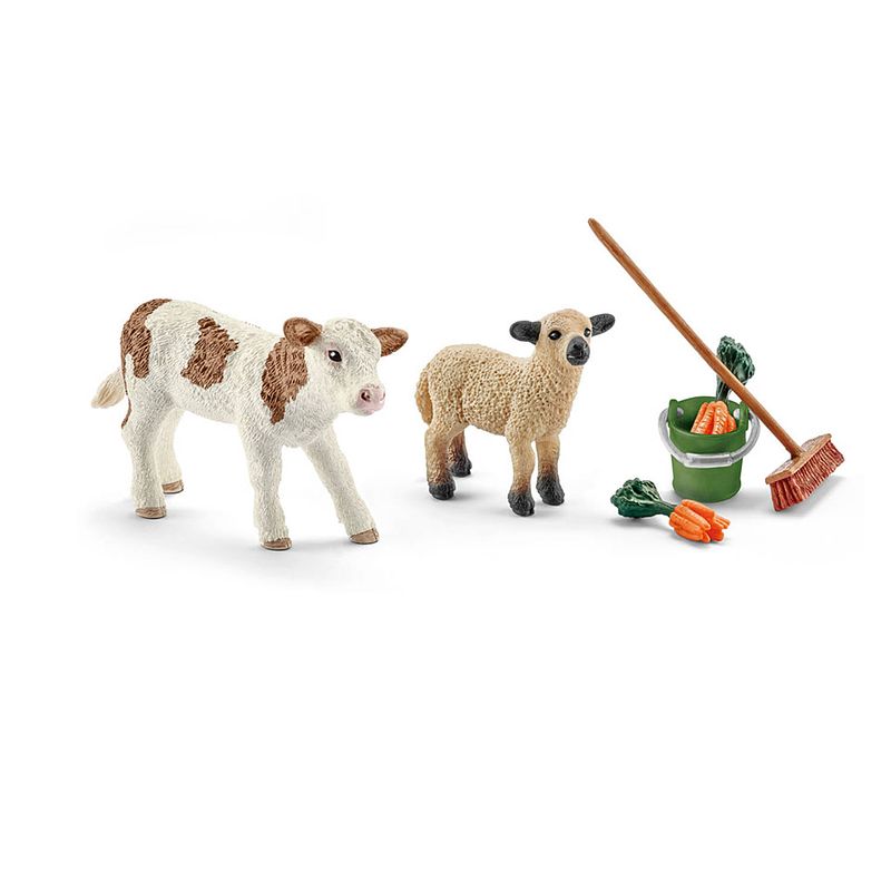 Foto van Schleich poetsset met kalf en schaap 41422