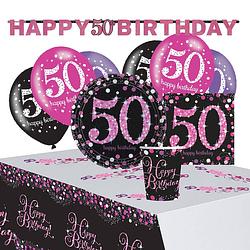 Foto van Amscan partypakket happy 50th birthday dames roze/zwart 41-delig