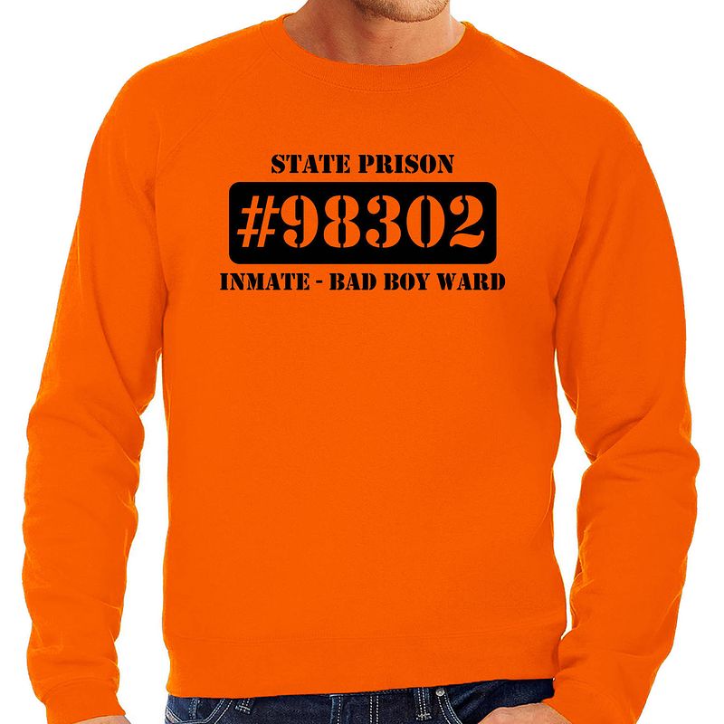 Foto van Carnaval boeven / gevangenen trui oranje heren bad boy ward 2xl - feesttruien