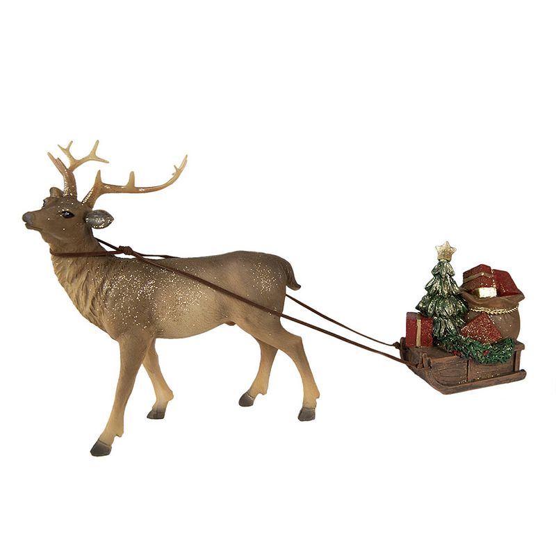 Foto van Clayre & eef beeld rendier 30x9x20 cm bruin polyresin kerstdecoratie bruin kerstdecoratie