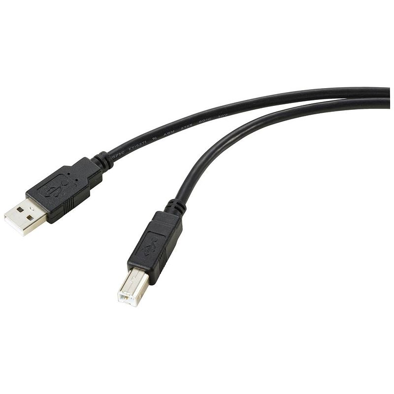 Foto van Renkforce usb-kabel usb 2.0 usb-a stekker, usb-b stekker 20.00 m zwart afscherming gevlochten rf-5720372