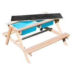 Foto van Sunny dual top 2.0 kinder- en waterpicknicktafel van fsc-hout, waterspeeltafel en zandtafel met deksel en blauwe