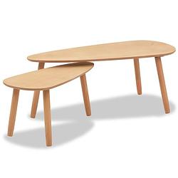 Foto van The living store salontafel - scandinavische stijl - massief grenenhout - mdf tafelbladen - set van 2 - bruin -